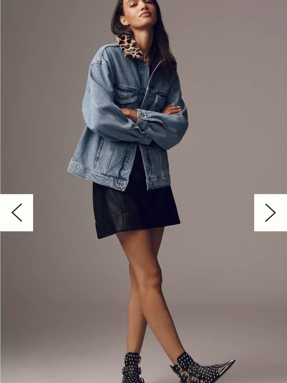 Anthropologie Pilcro medium Blue Denim Weston JacketLeopard Collar SZ XL NWT